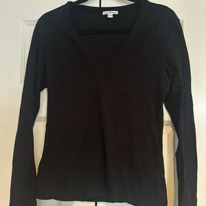 James Perse Black Long Sleeve V-Neck Tee